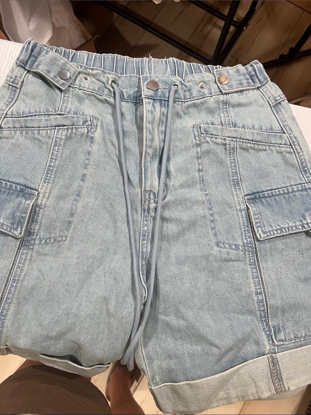Light Wash Cargo Denim Shorts for Women